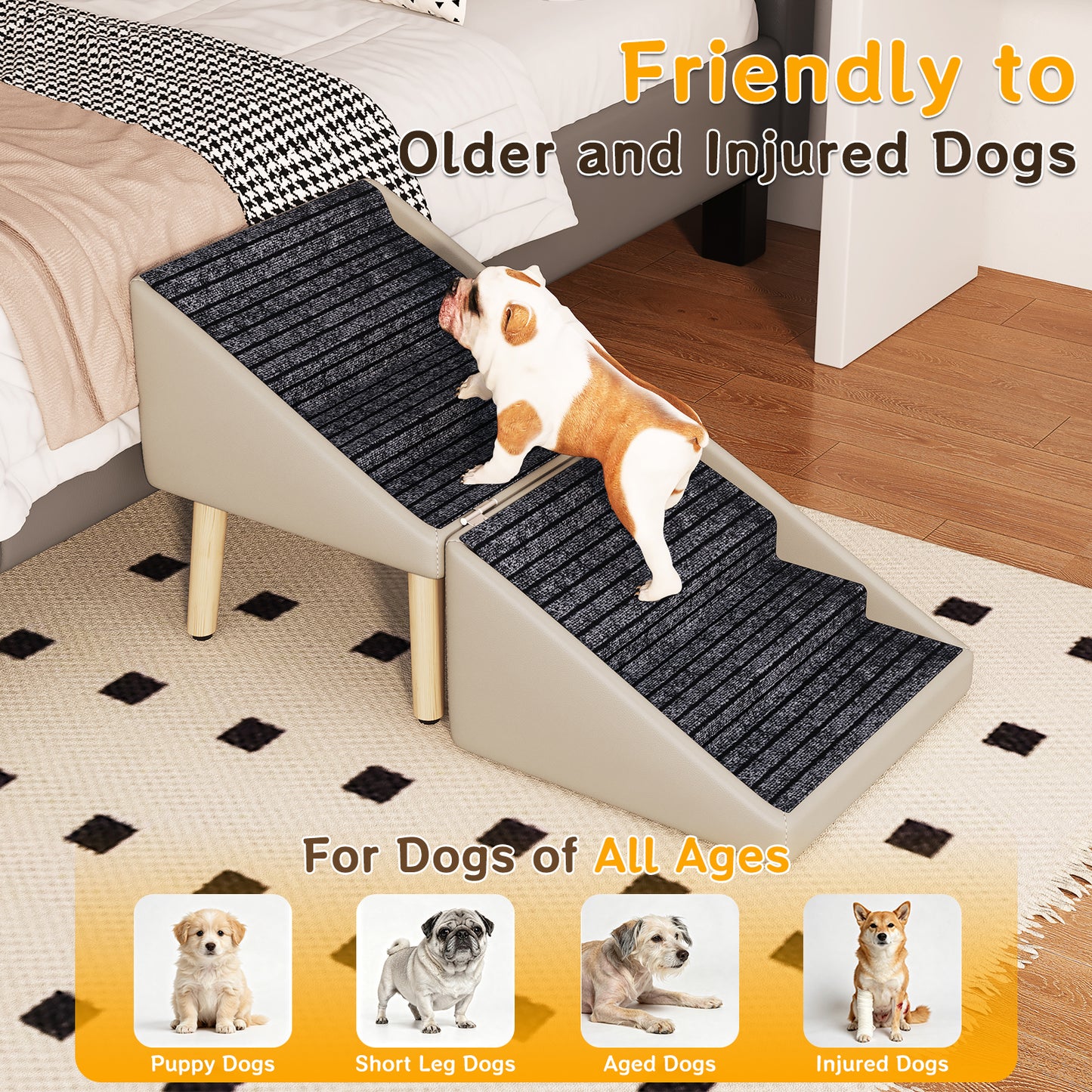 Foldable Wooden Pet Dog Ramp with Non-Slip Surface - 22.83 Inches