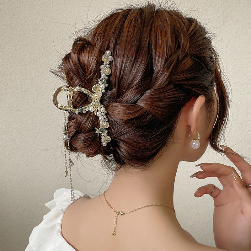 Large Shark Hairpin Clip for Women - Gold Alloy Geometric Design