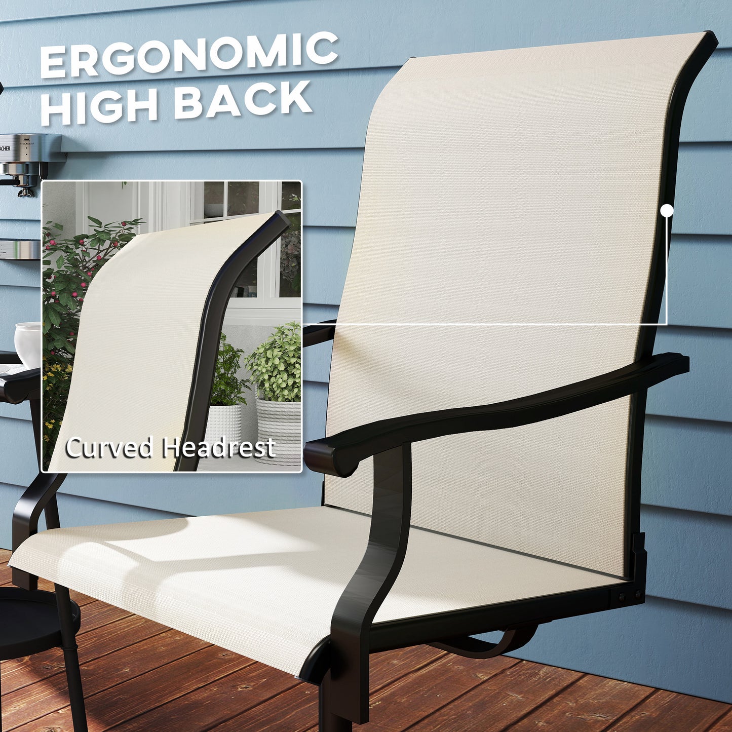 Patio Swivel Chairs Set of 2 - High Back Outdoor Dining Chairs - Beige