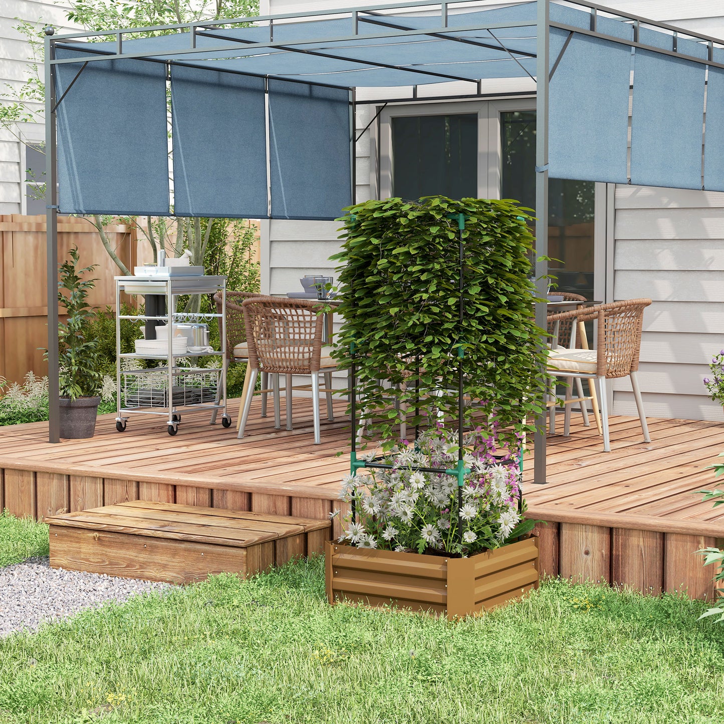 Galvanized Raised Garden Bed with Tomato Cage - 24x24x55 Inches Outdoor Planter