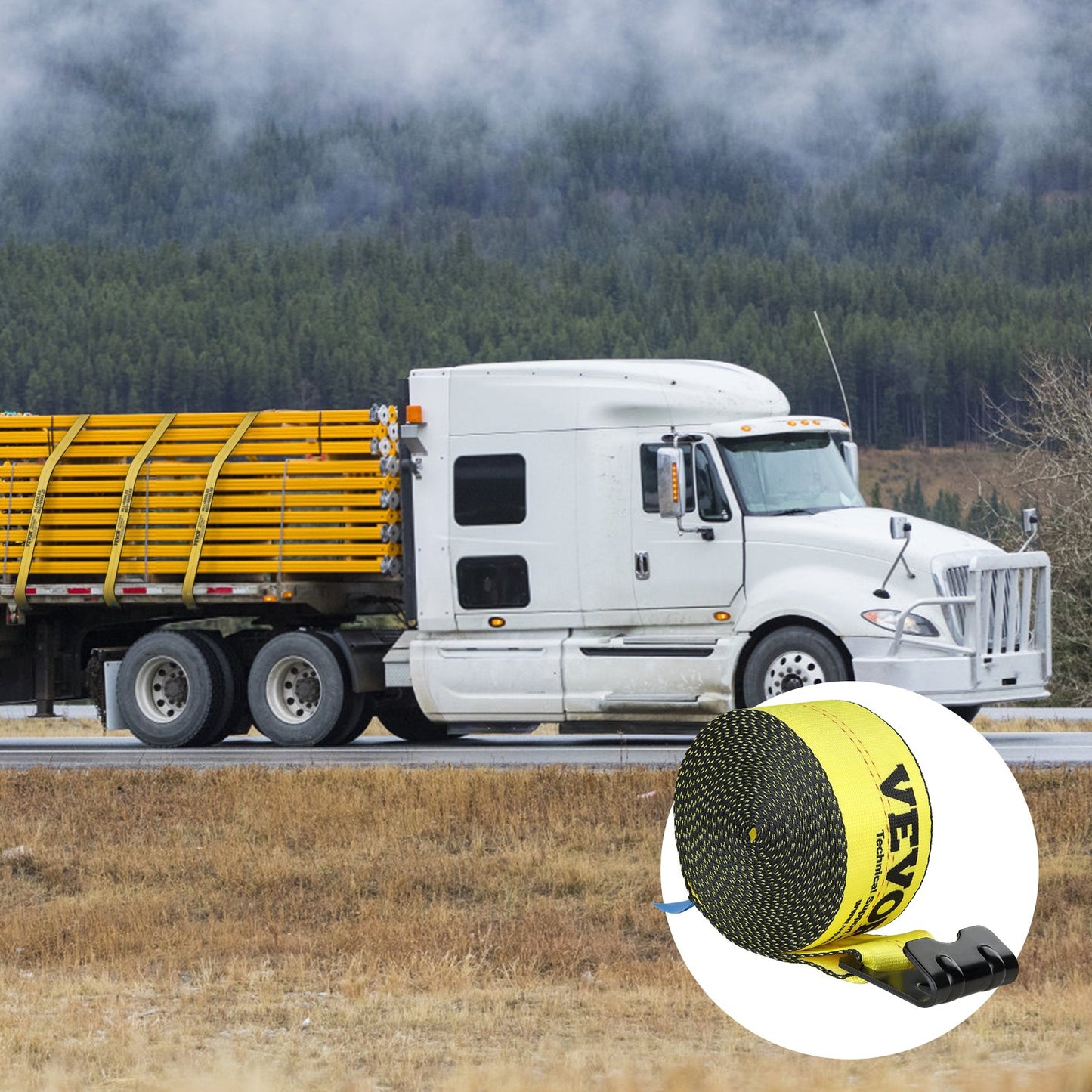 Heavy-Duty Winch Straps 4x30ft 6000Lbs Load Capacity Cargo Tie Downs Yellow 4 Pack