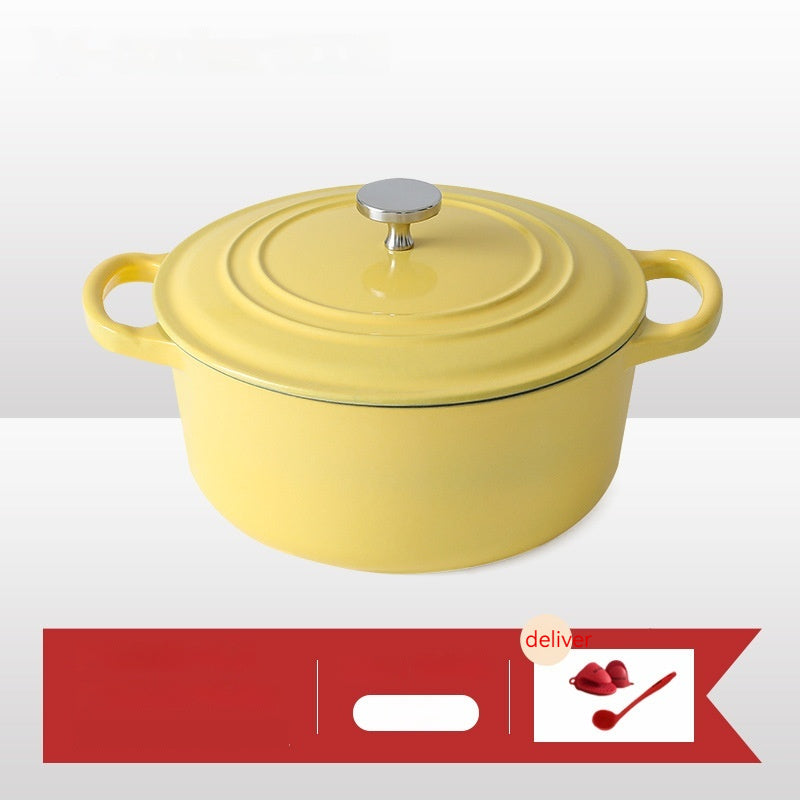 Enamel Cast Iron Soup Pot with Thickened Wall - 2.1-3L, Multiple Colors