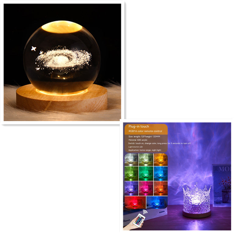 LED Water Ripple Night Light with Remote Control - 16 Color Dimmable Table Lamp