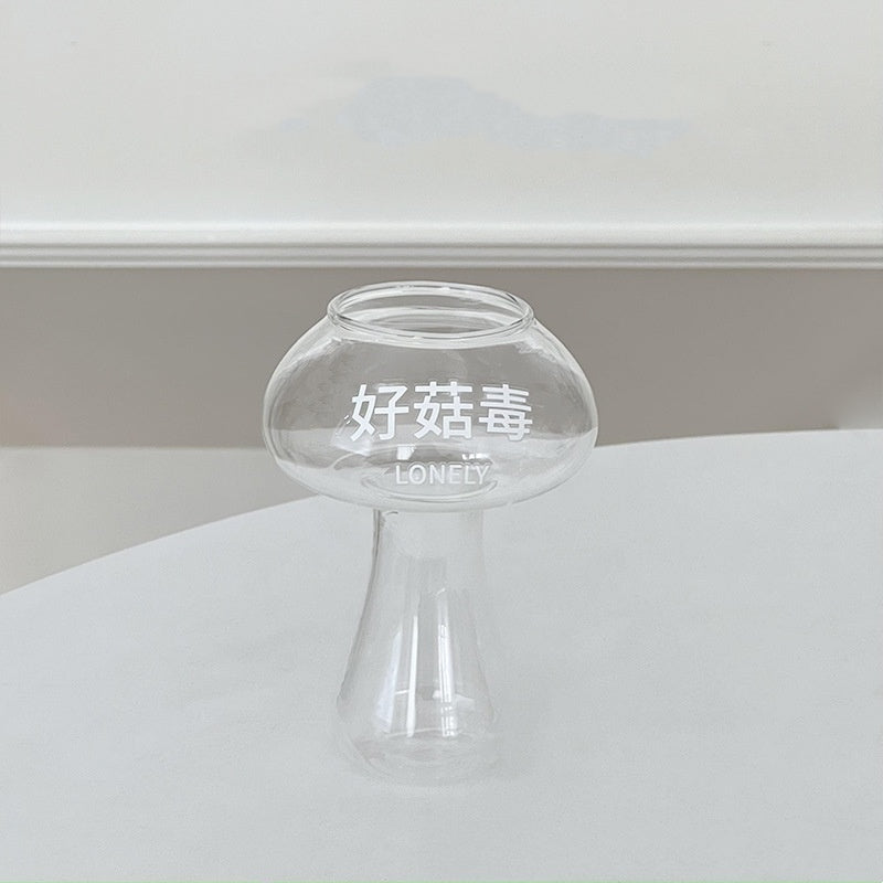 Creative Funny Mushroom Water Cup Glass Drinkware with Straw