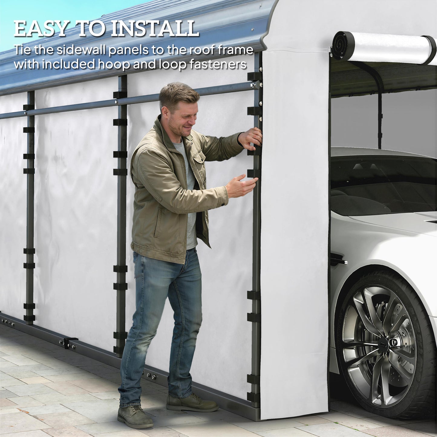 10x15 Carport Replacement Sidewall Panel - White UPF50+ Waterproof