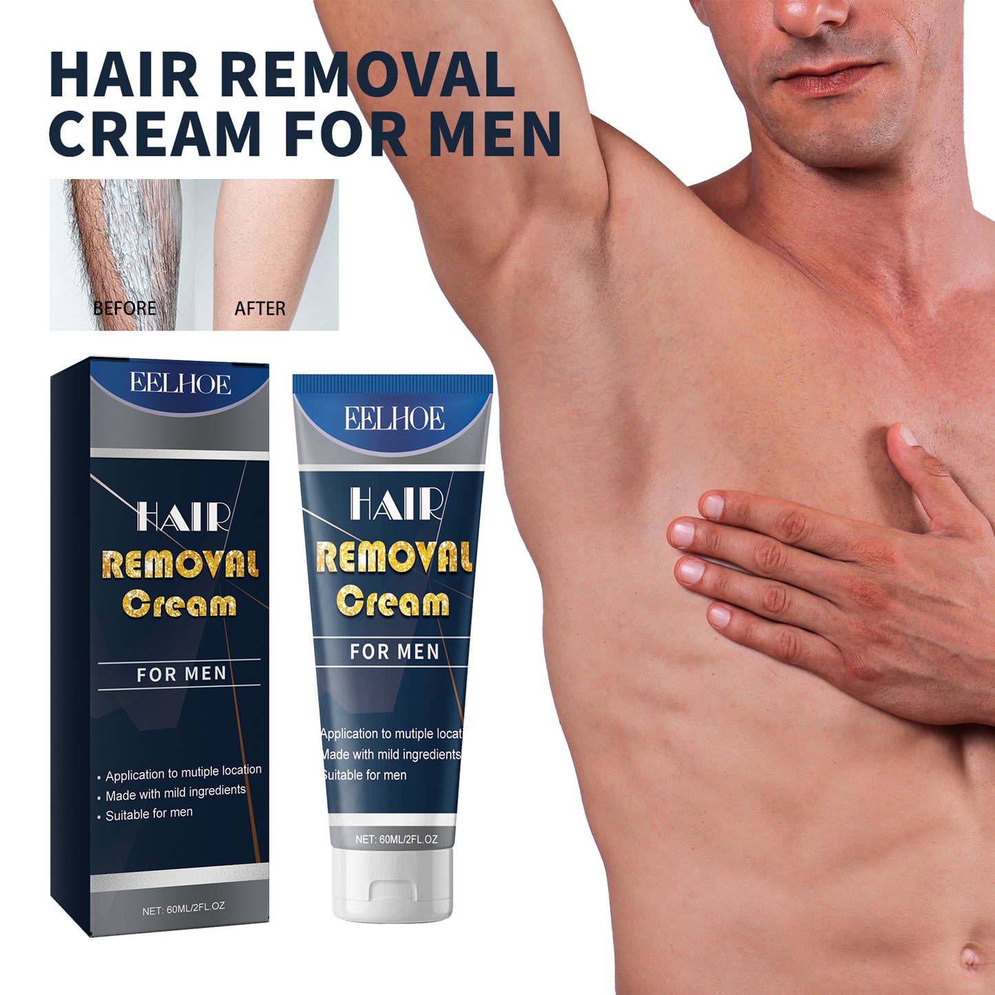 Gentle Hair Removal Cream for Men - Body Grooming for Chest, Arms & Legs