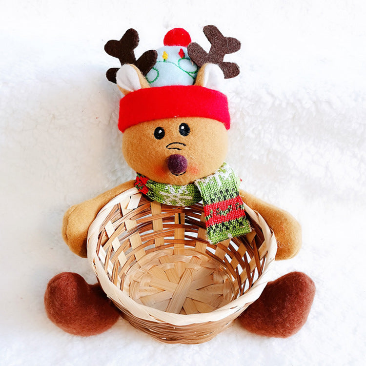 Christmas Decoration Storage Basket with Santa Snowman Elk Candy Holder