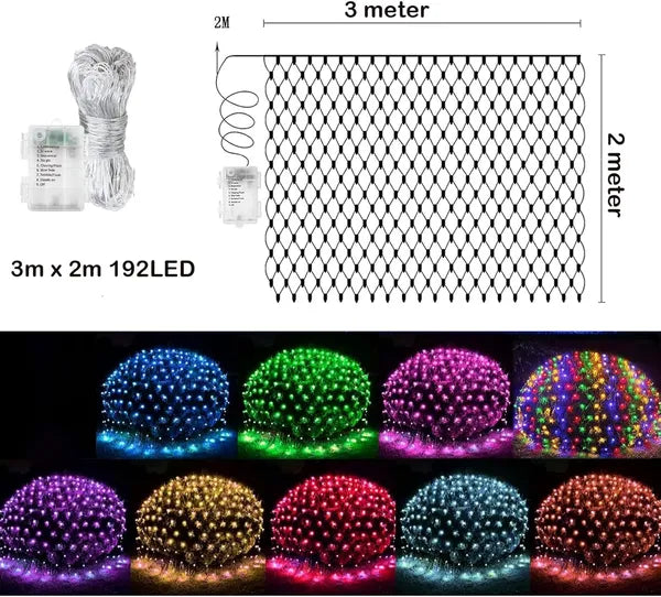 LED Christmas Net Lights - 192 Warm White LEDs, 8 Modes
