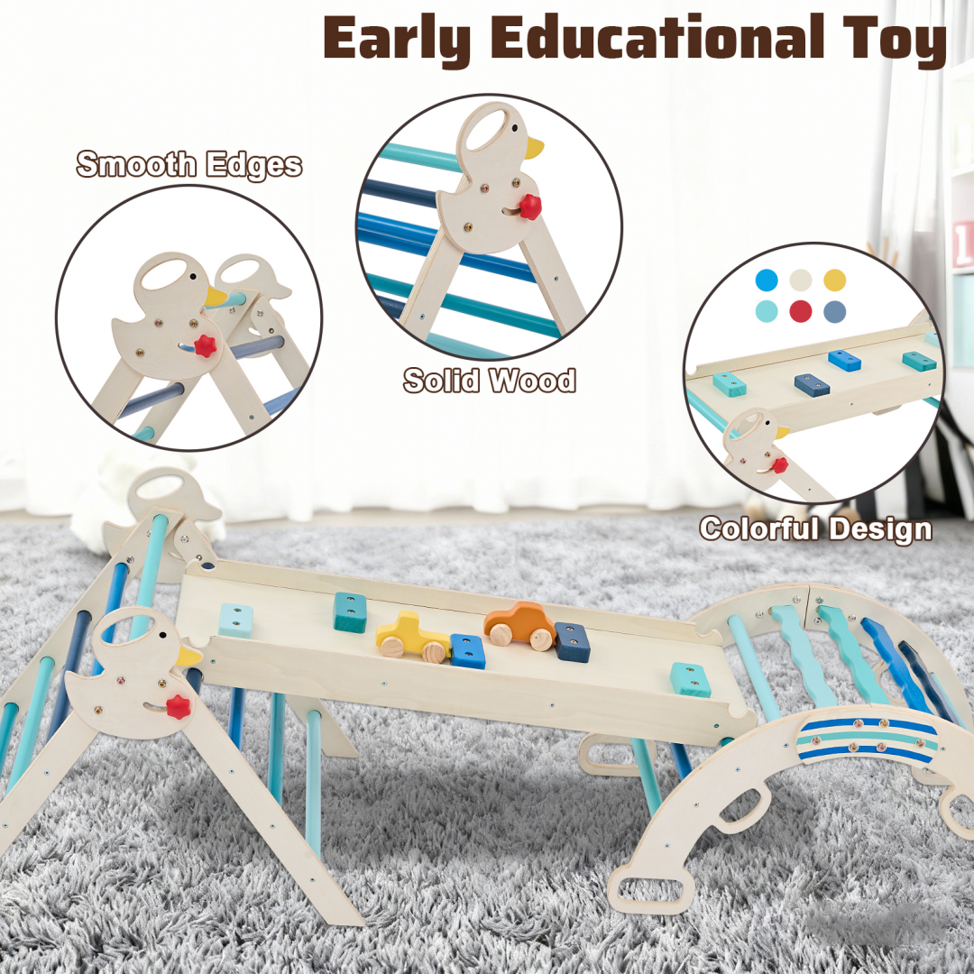 9-in-1 Wooden Indoor Climbing Set - Blue Toddler Gym