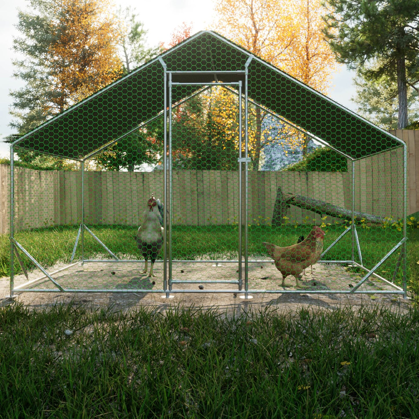 Large Metal Chicken Coop Walk-In Poultry Cage with Waterproof Cover - Multiple Sizes