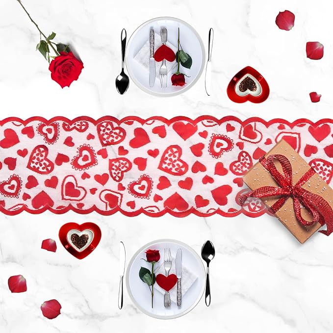 Lace Heart Table Runner - 13 x 72 Inch Valentine's Day Decor