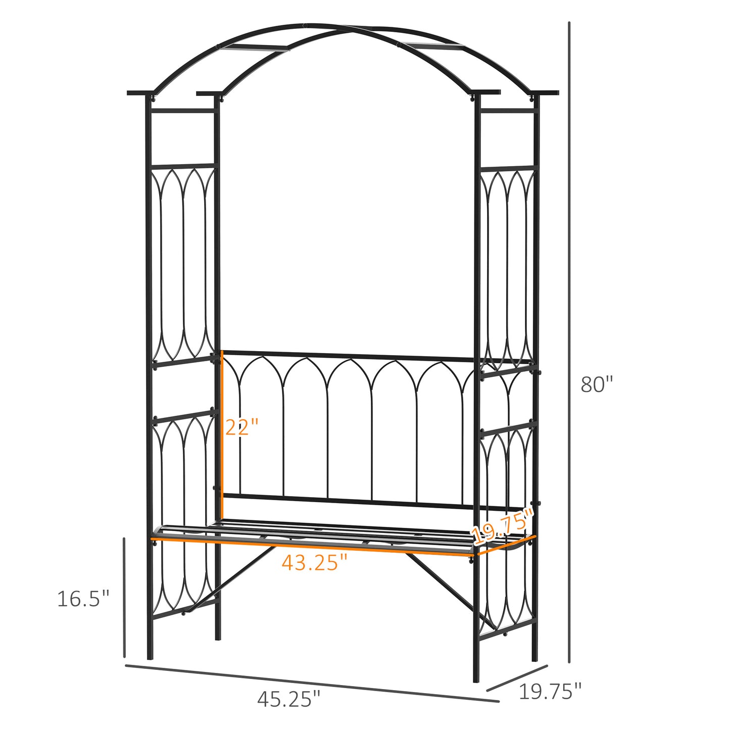Garden Arbor Arch with Bench for Climbing Plants - Black