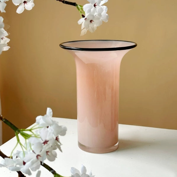 Modern Pink Glass Vase - Minimalist Open Mouth Home Decor