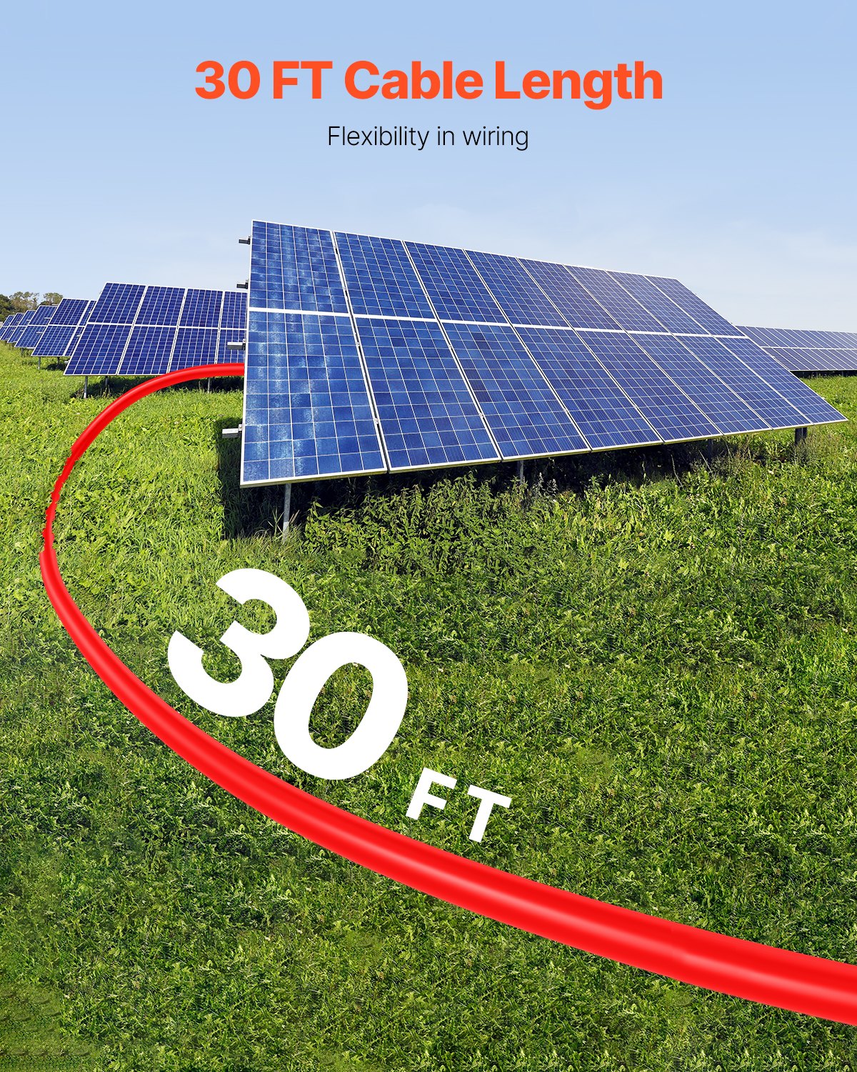 30FT Solar Panel Extension Cable 10AWG Waterproof Female & Male Connectors