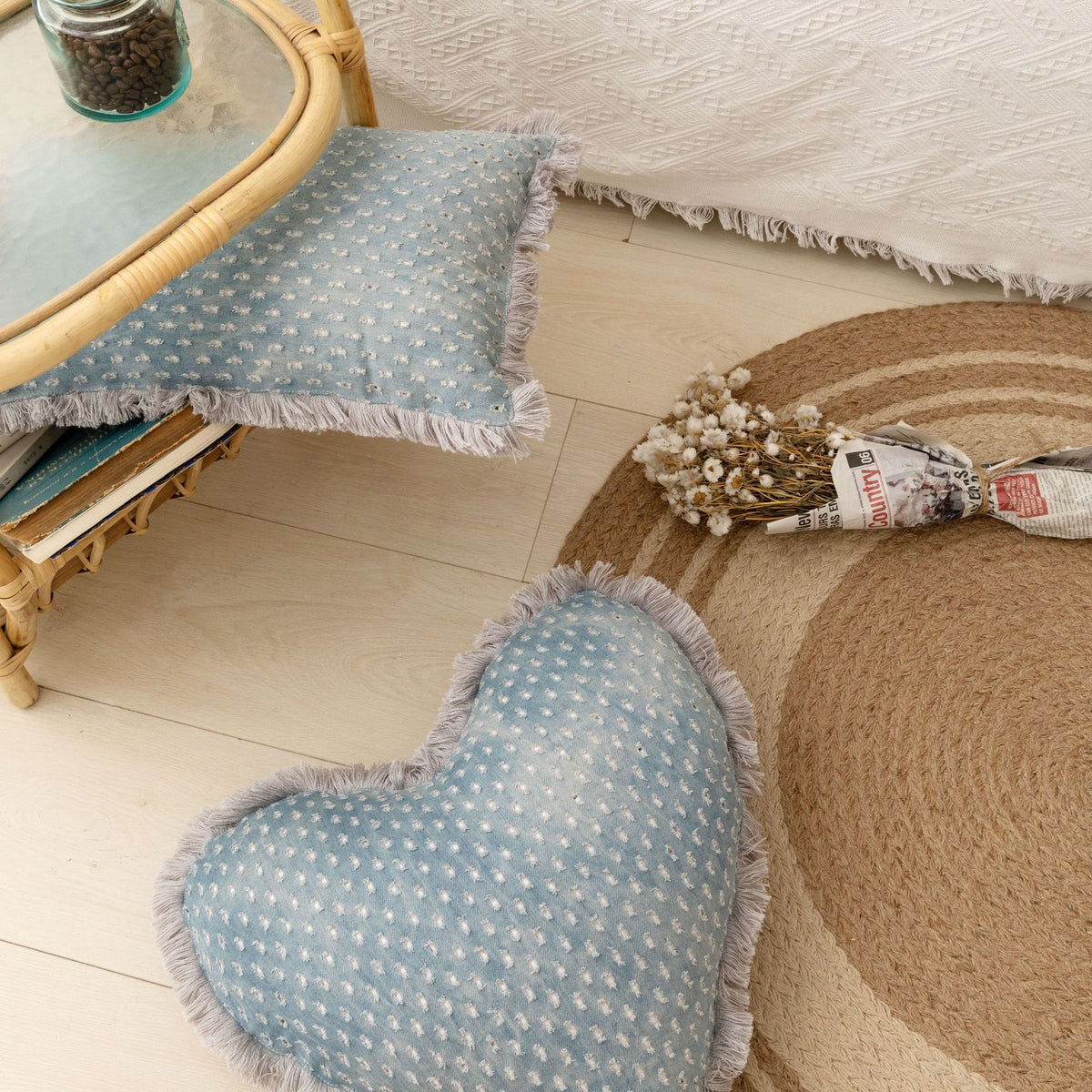 Denim Tassel Pillow Cover - Solid Color Home Decor Throw Pillow