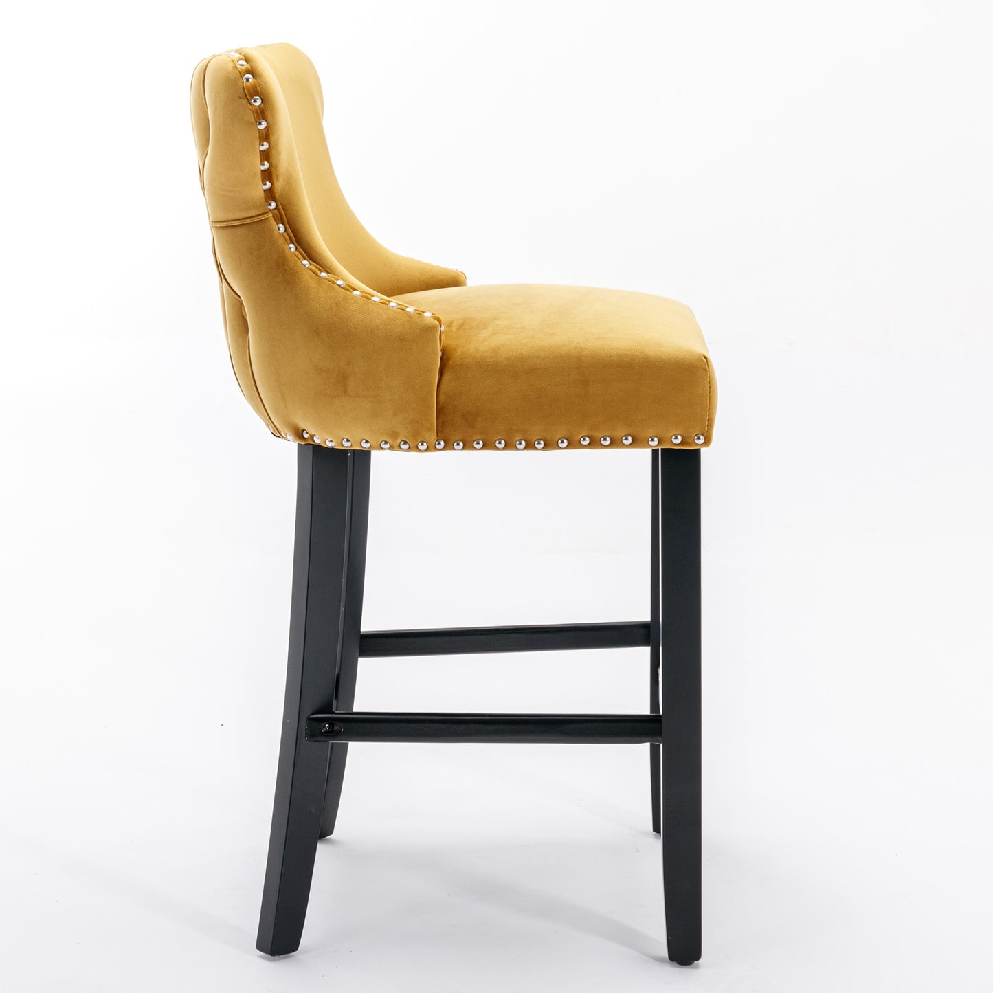Gold Velvet Upholstered Wing-Back Bar Stools - Set of 2