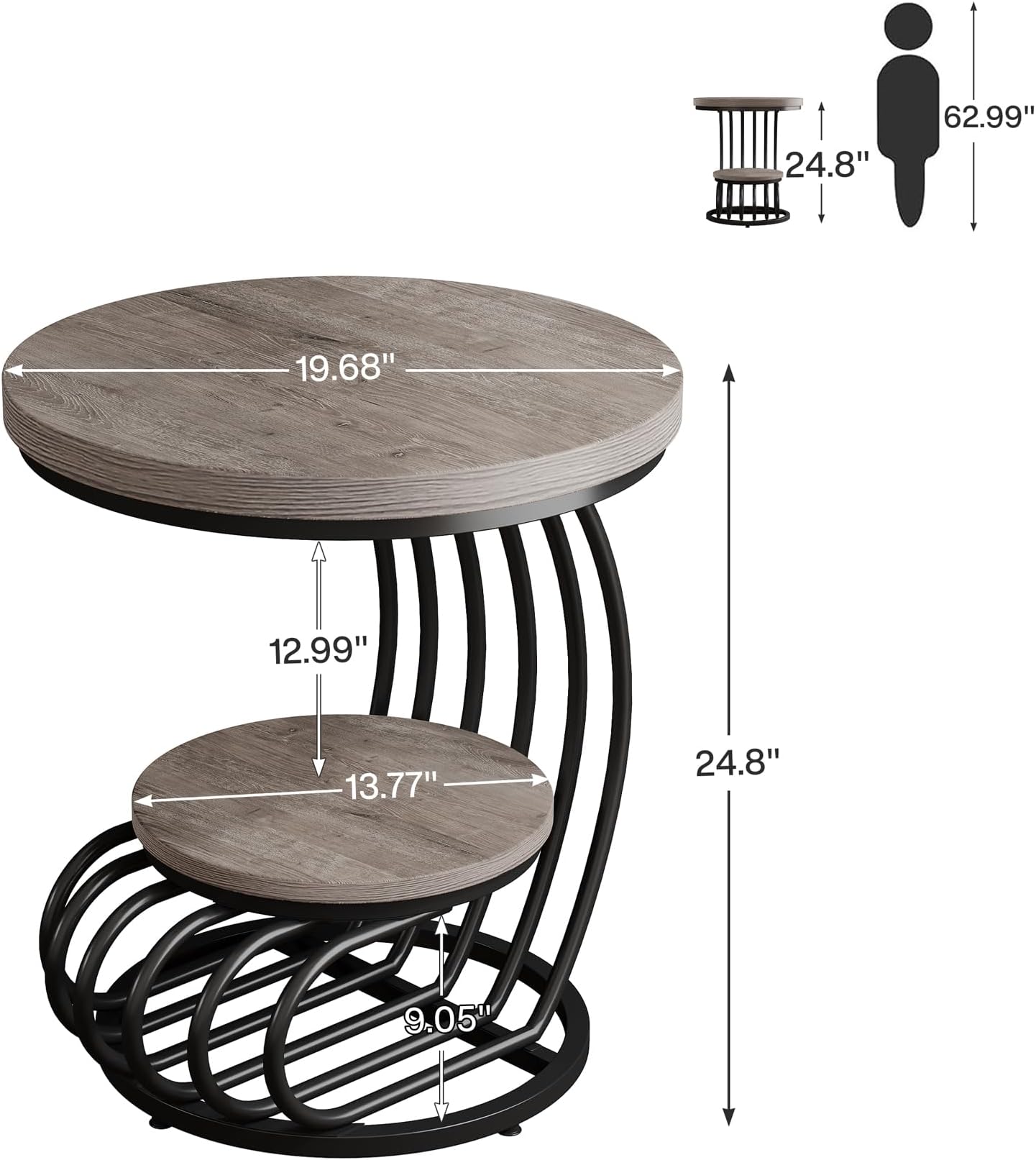 2-Tier Round Side Table - Elegant End Table with Storage