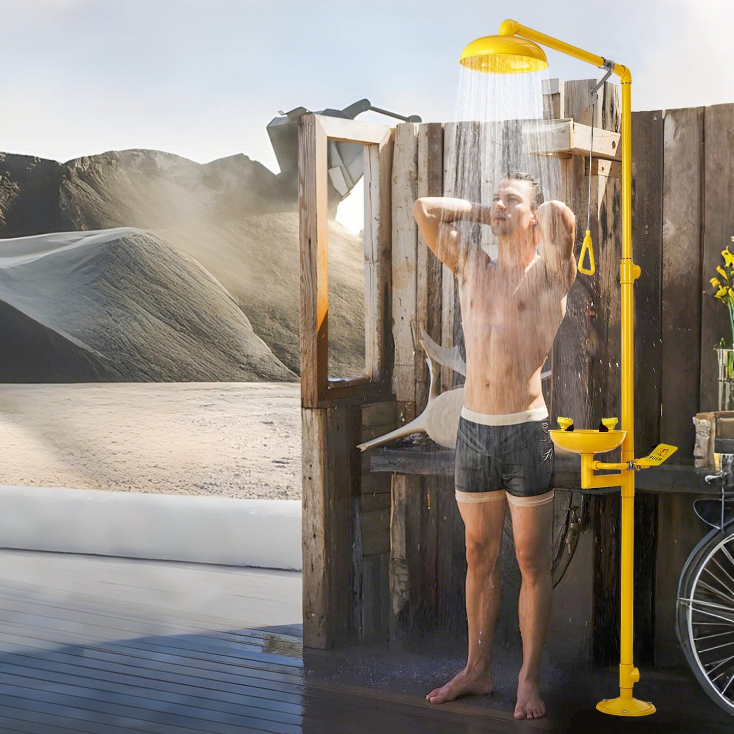 Emergency Eyewash Station - OSHA Certified Yellow Shower Unit