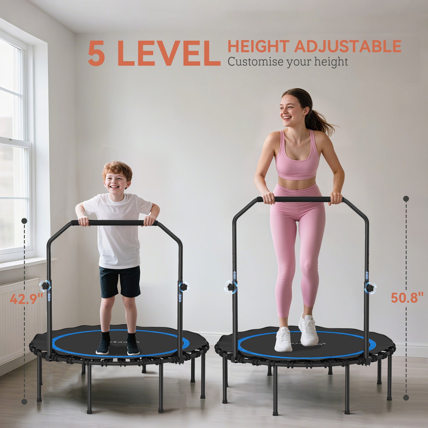 48" Foldable Mini Trampoline for Adults with Adjustable Handle - Blue
