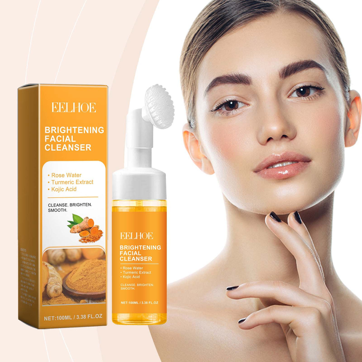 Turmeric Brightening Facial Cleanser with Silicone Massage Brush 100ml - Hydrating Face Wash