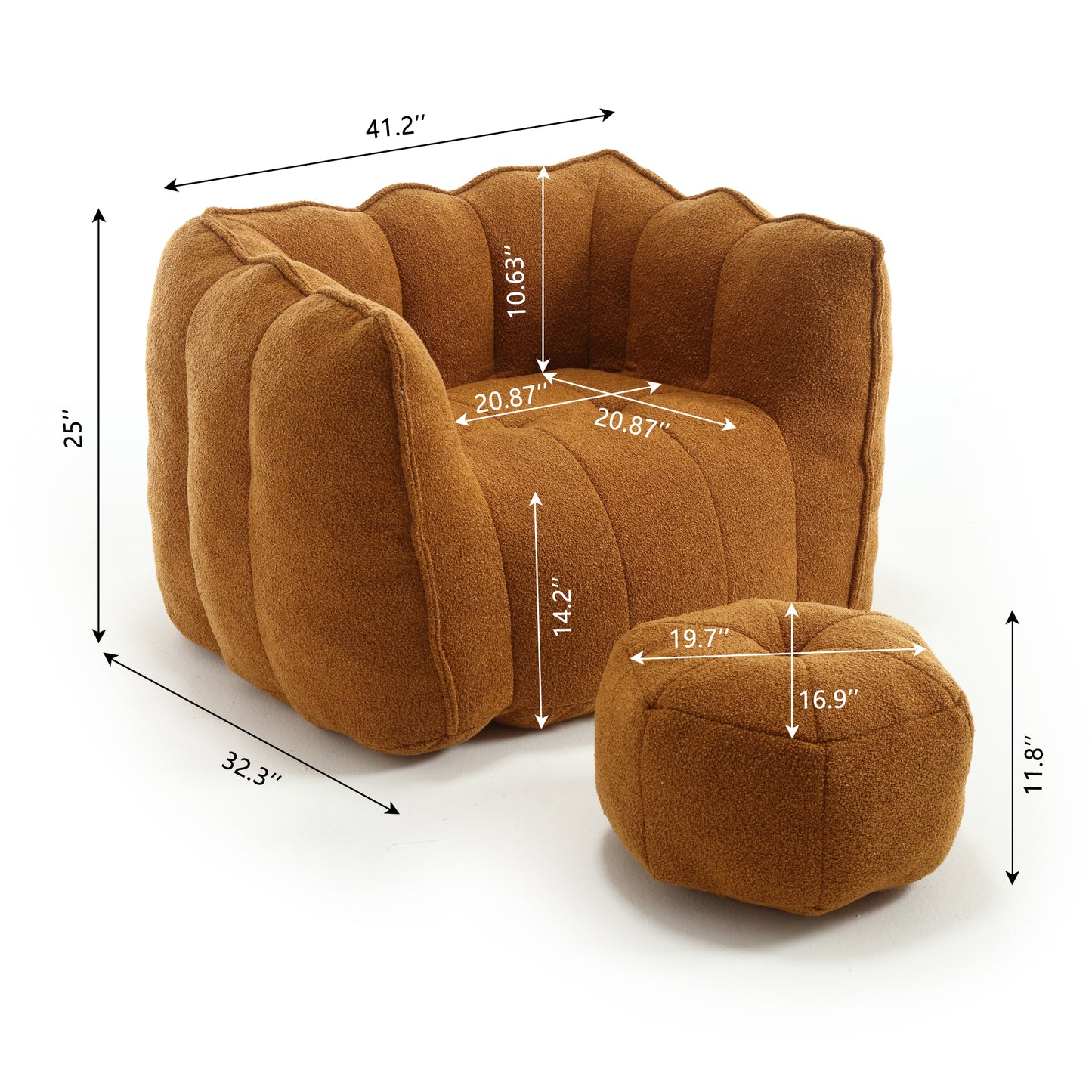 Soft Chenille Bean Bag Chair with Foam Filler - Khaki & Yellow