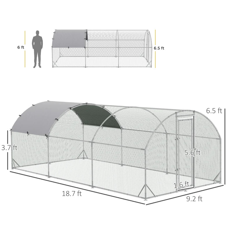Large Metal Chicken Coop with Waterproof Cover - Walk-In Yard Fence, Silver