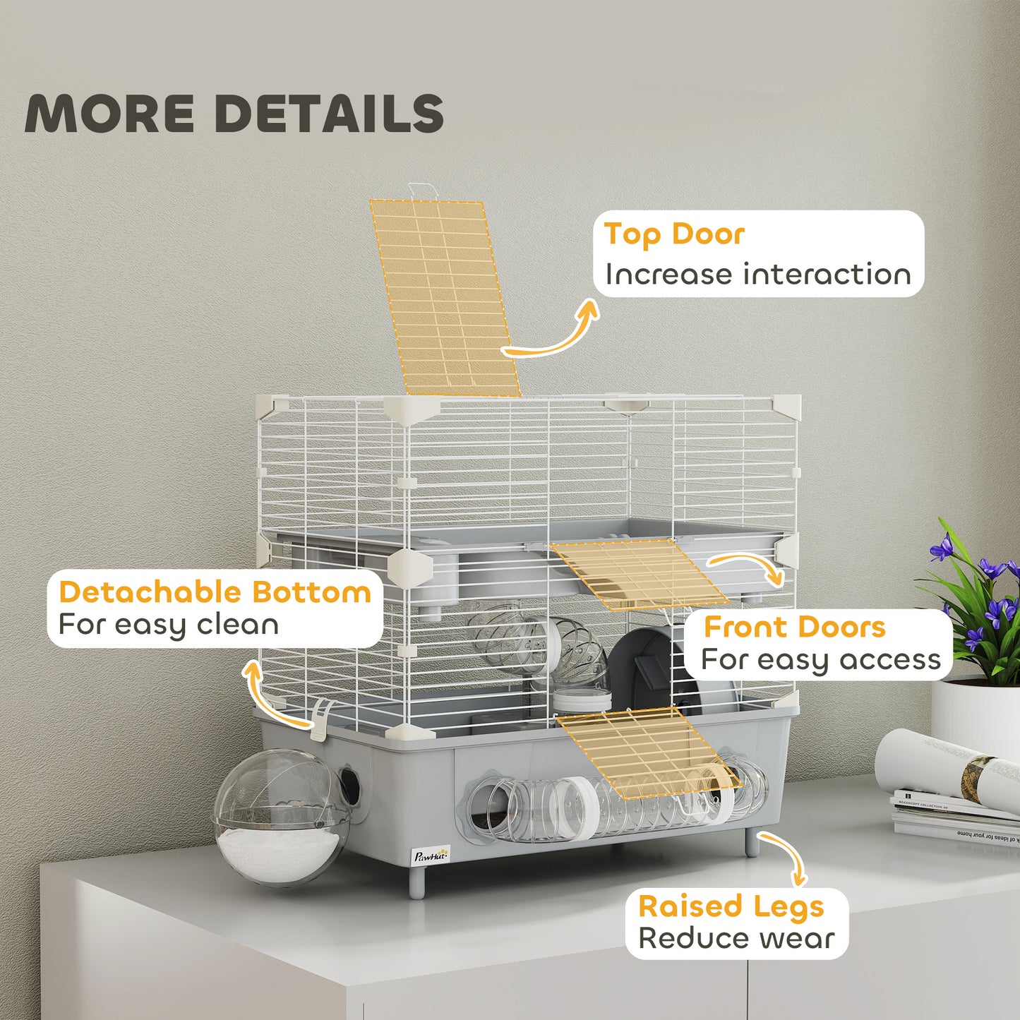 2-Tier Hamster Cage with Sand Bathroom, Running Wheel & Accessories - Gray 500x330x220mm