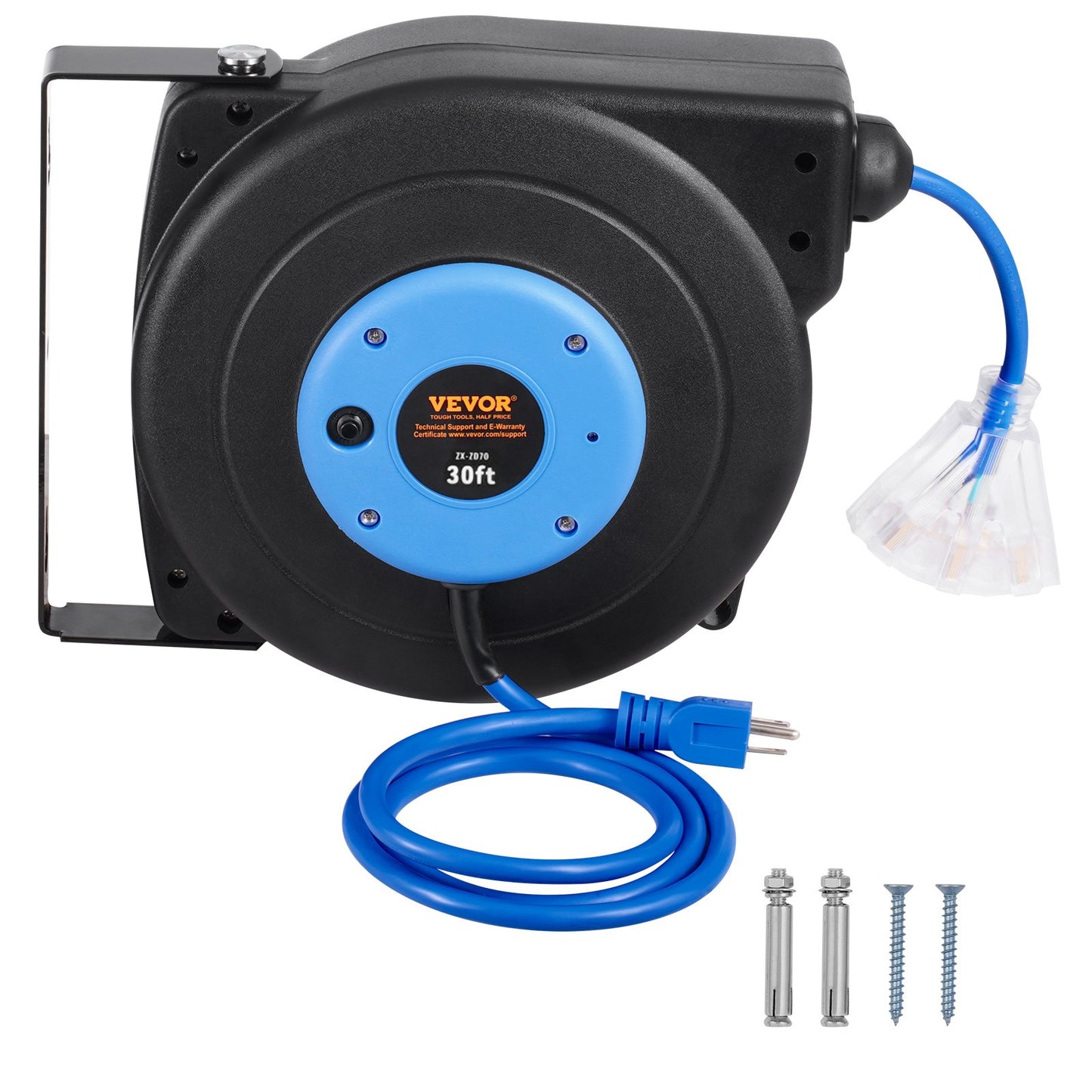 Retractable Extension Cord Reel 30FT Power Cord 16AWG Water-Resistant Garden Tool