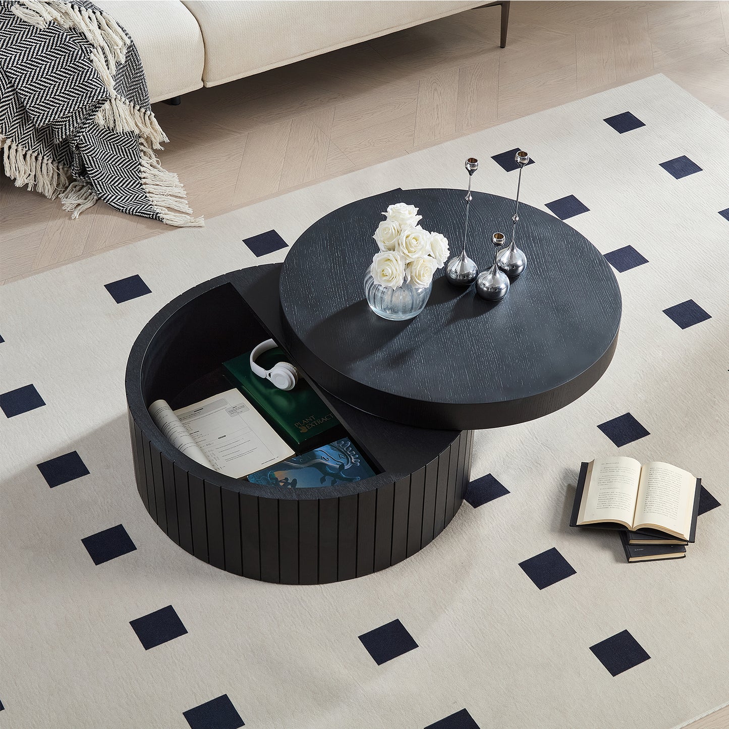 Modern Round Coffee Table With Storage Accent Tea For Living Room