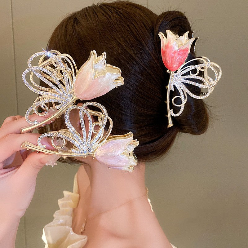 Women's Diamond-Encrusted Butterfly Hairpin