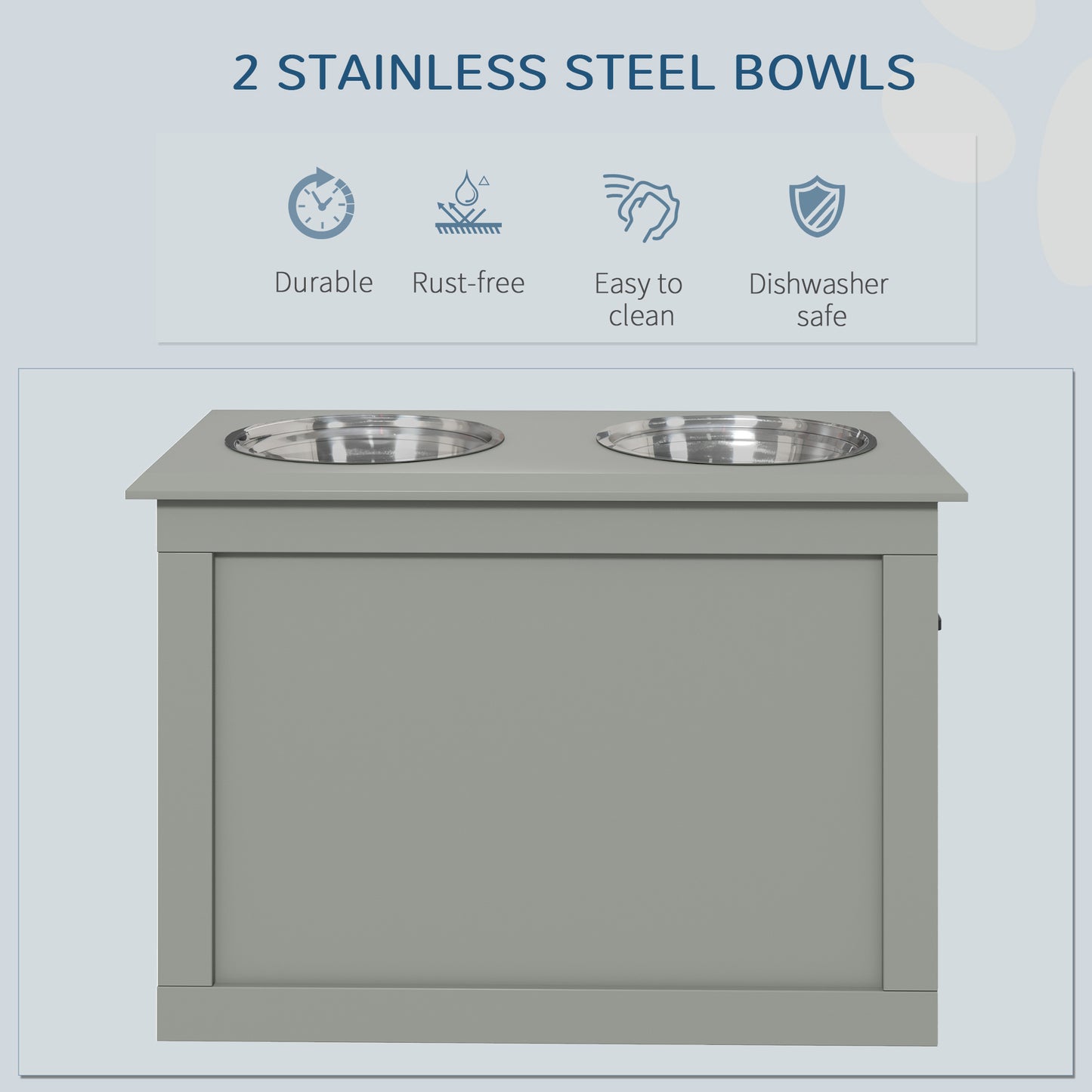 Raised Pet Feeding Station with 2 Stainless Steel Bowls for Large Dogs - Gray