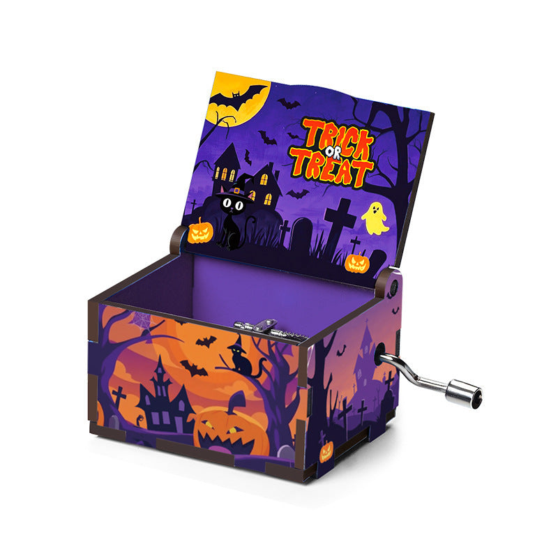 Halloween Wooden Music Box with Spooky Style - Holiday Gift Decor