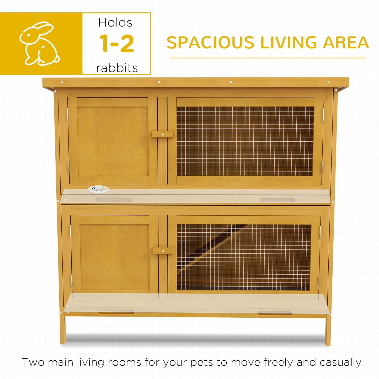 Wooden Bunny Hutch with Ramp - Indoor & Outdoor Pet House, Yellow, 1050x520x265mm
