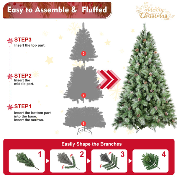 5ft Green PVC Christmas Tree with 200L Warm White LEDs & Pine Cones