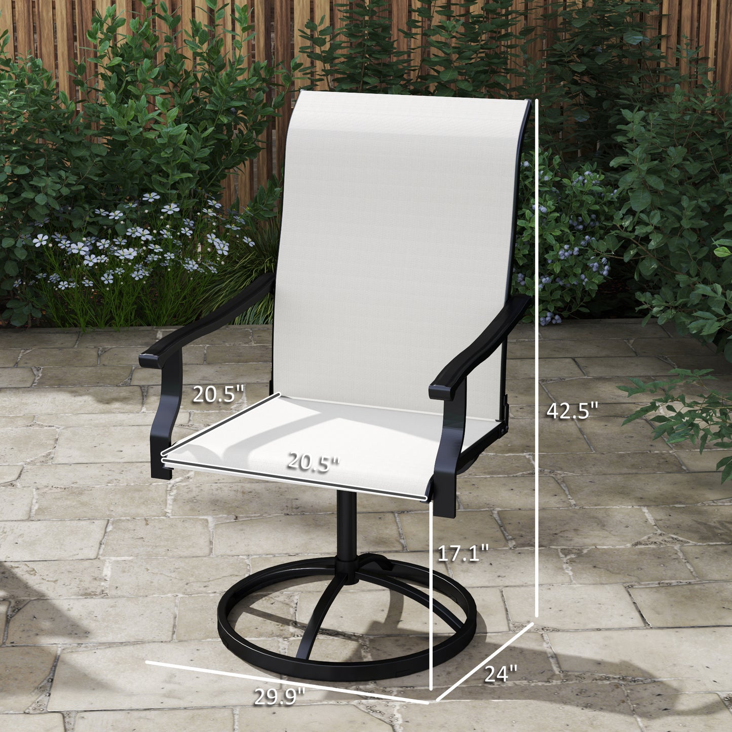 Patio Swivel Chairs Set of 2 - High Back Mesh Seating, Cream