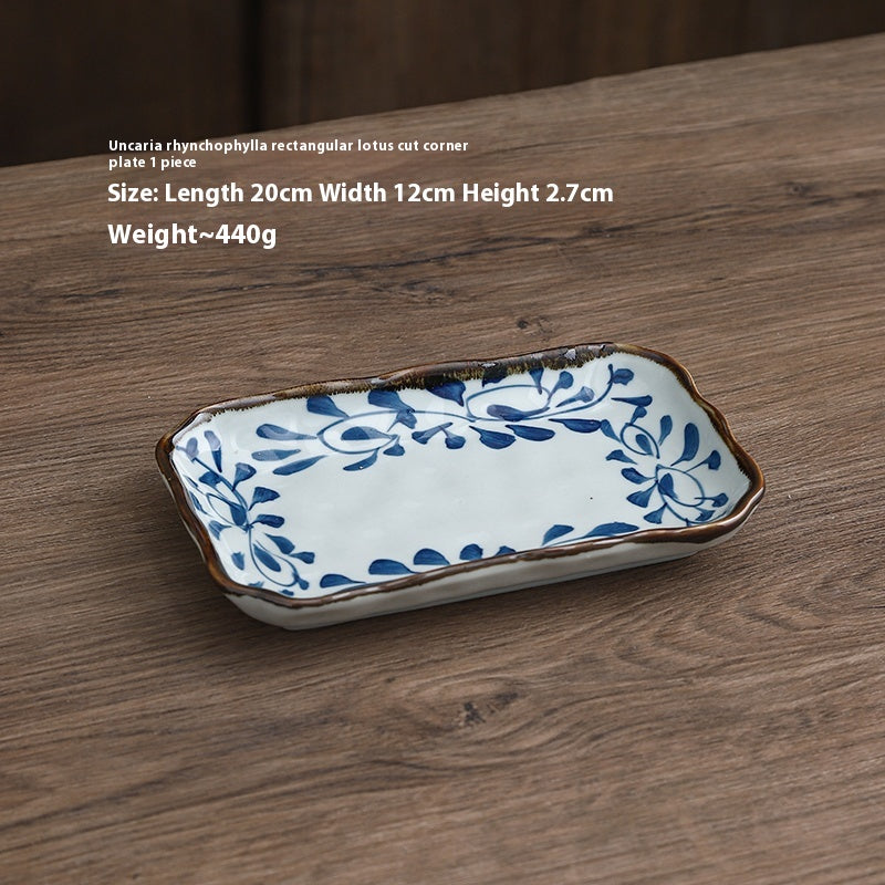 Ceramic Rectangular Corner Plate - Shallow 7.8-Inch Lotus Mouth Dining Dish Set