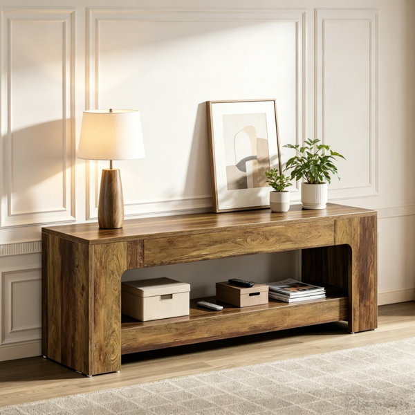 Farmhouse Console Table - 63" TV Stand with Open Storage