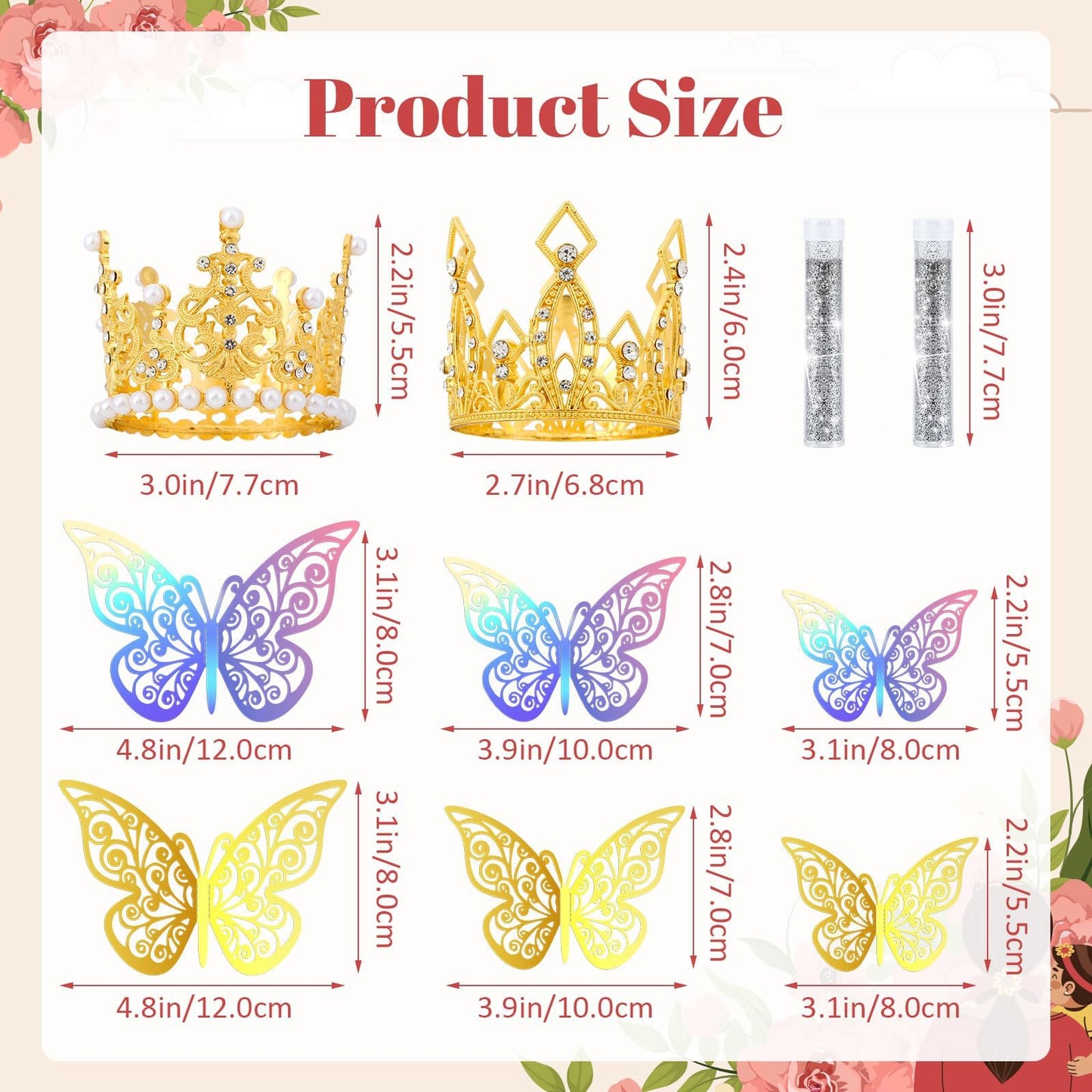 Flower Bouquet Accessories Set - 24pcs Butterflies & Crowns