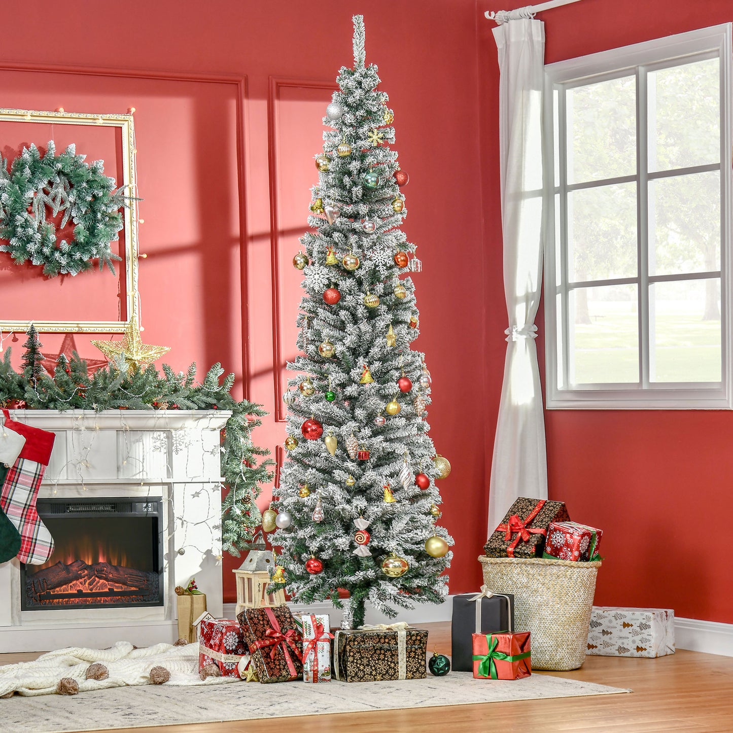 7.5ft Flocked Artificial Christmas Tree - Snow-Flocked Green