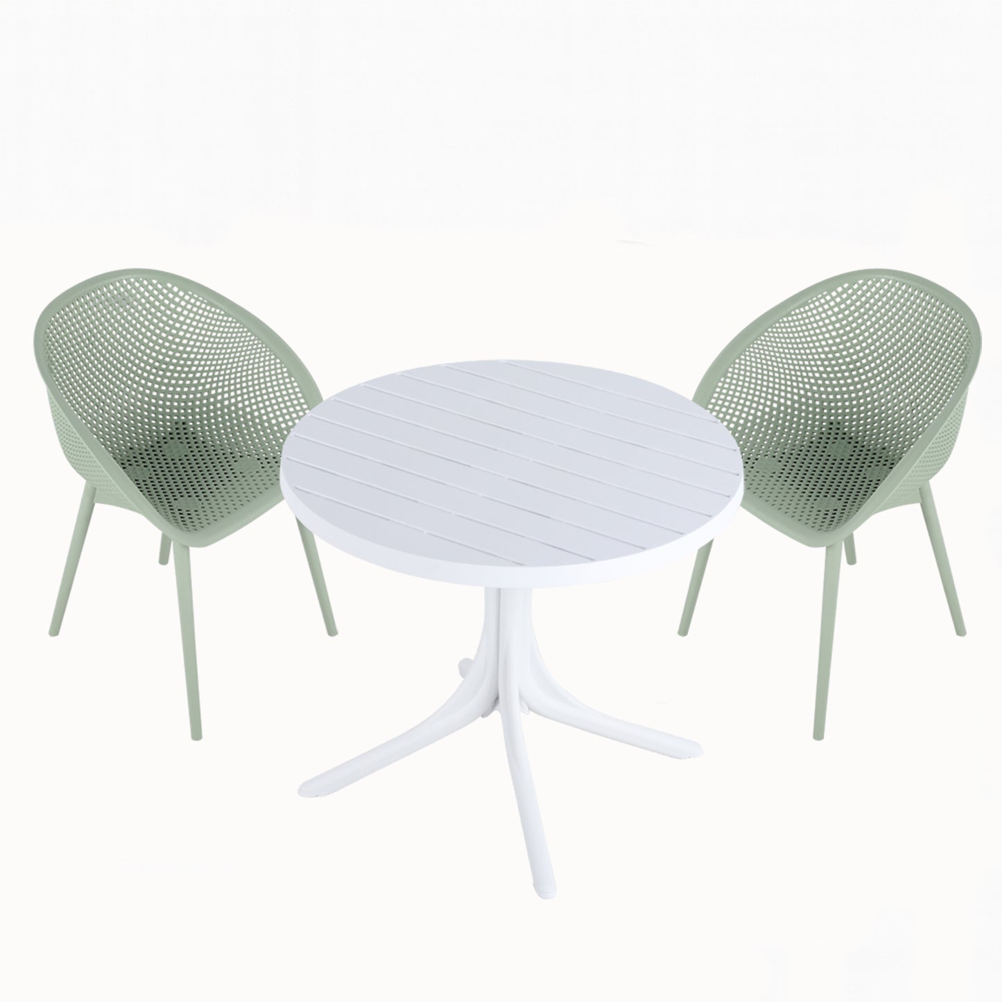 Modern Pale Green Lounge Chairs & Round Table Set - 2-Pack