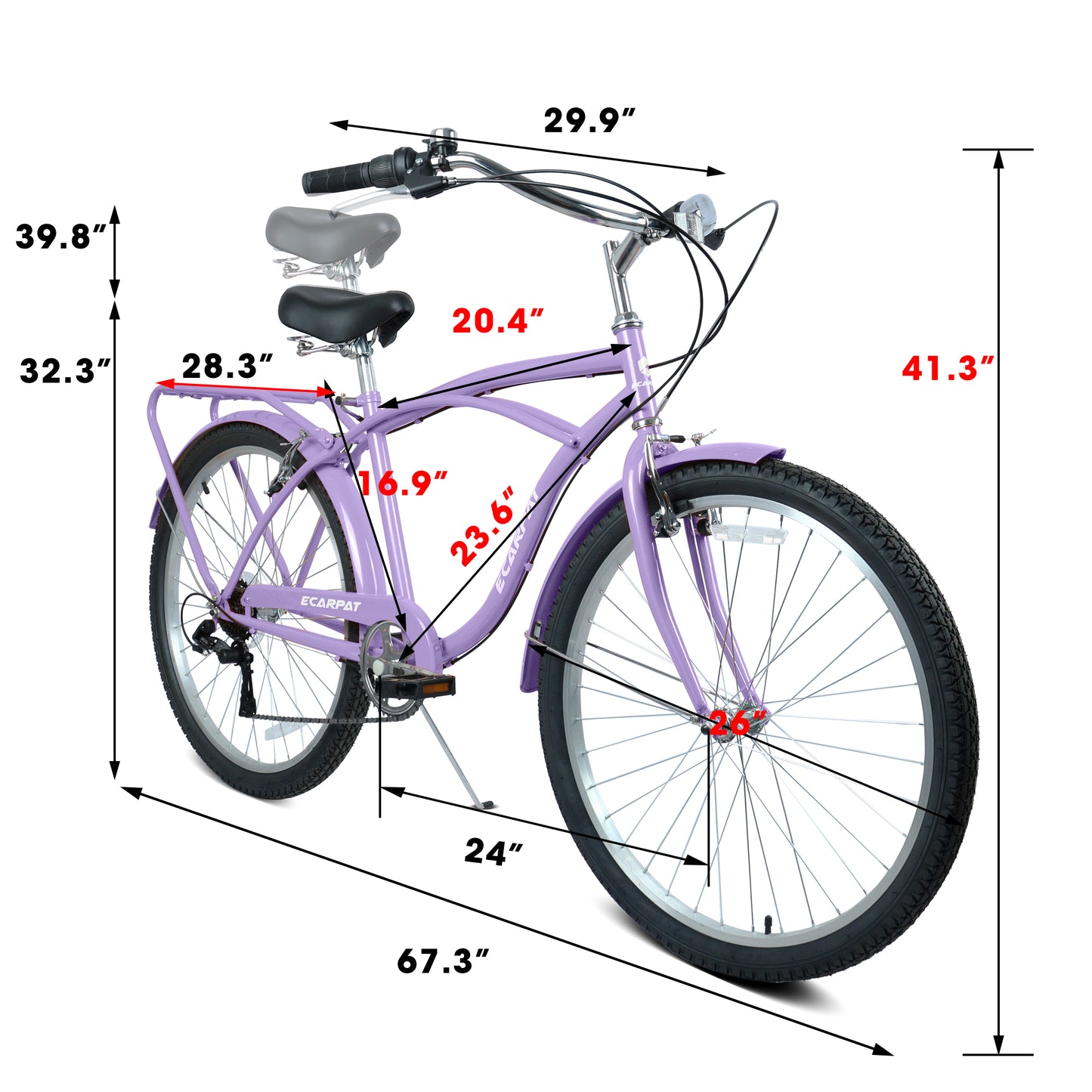 26-Inch 7-Speed Beach Cruiser Bike for Men & Women - Multiple Colors