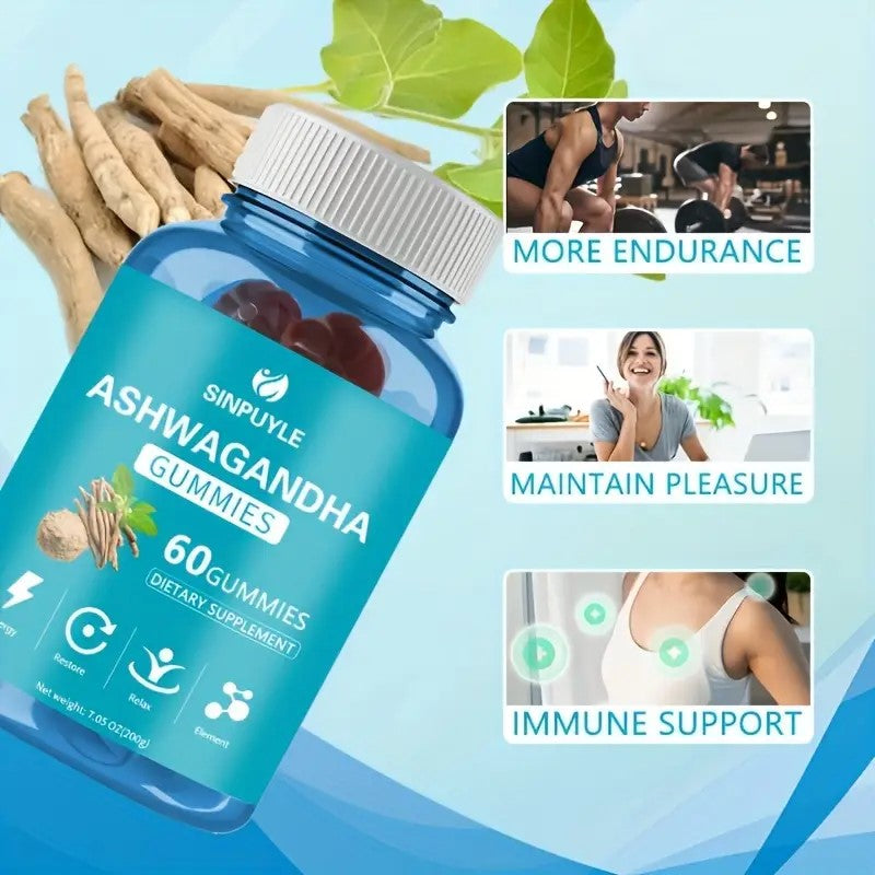 Ashwagandha Gummies - 60 Count Natural Adaptogen Supplement for Stress Relief
