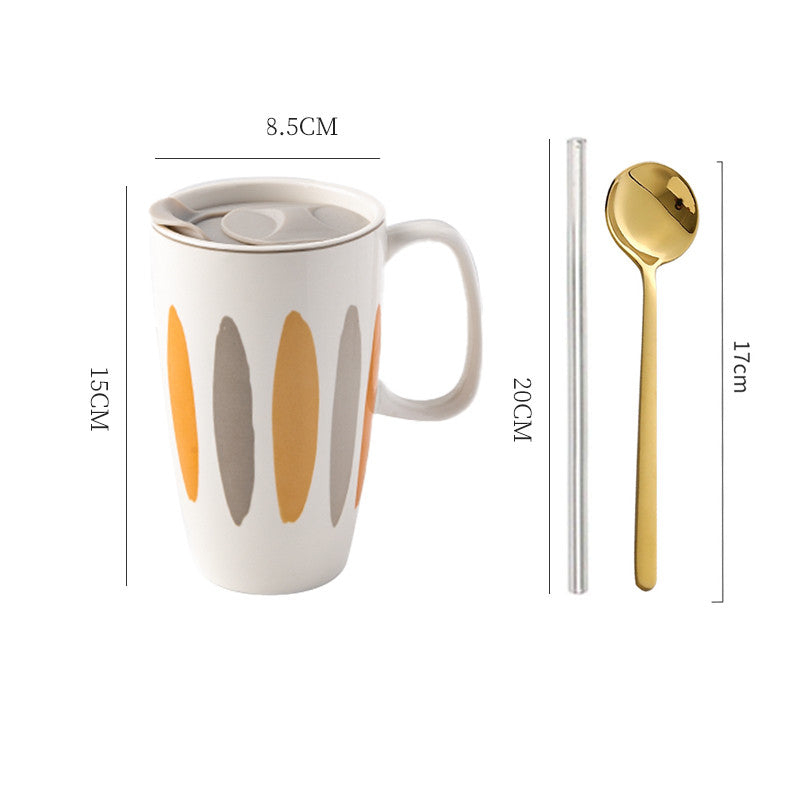 Large Capacity Ceramic Mug with Lid - Multiple Styles, 500-600mL Drinkware