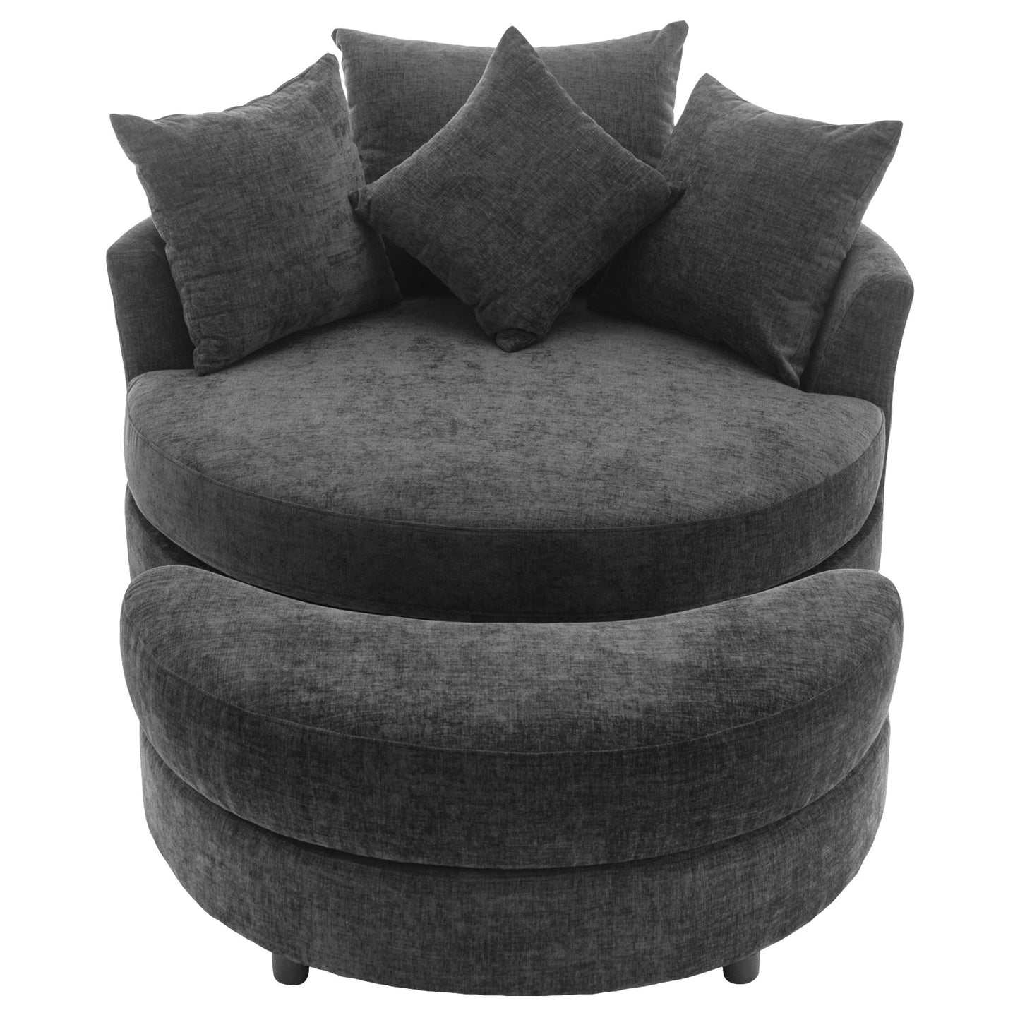360° Swivel Accent Barrel Chair with Storage Ottoman & 4 Pillows - Gray