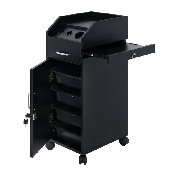 Black Hair Salon Tool Cart with 4 Drawers and Side Tray - Durable ABS & Particleboard