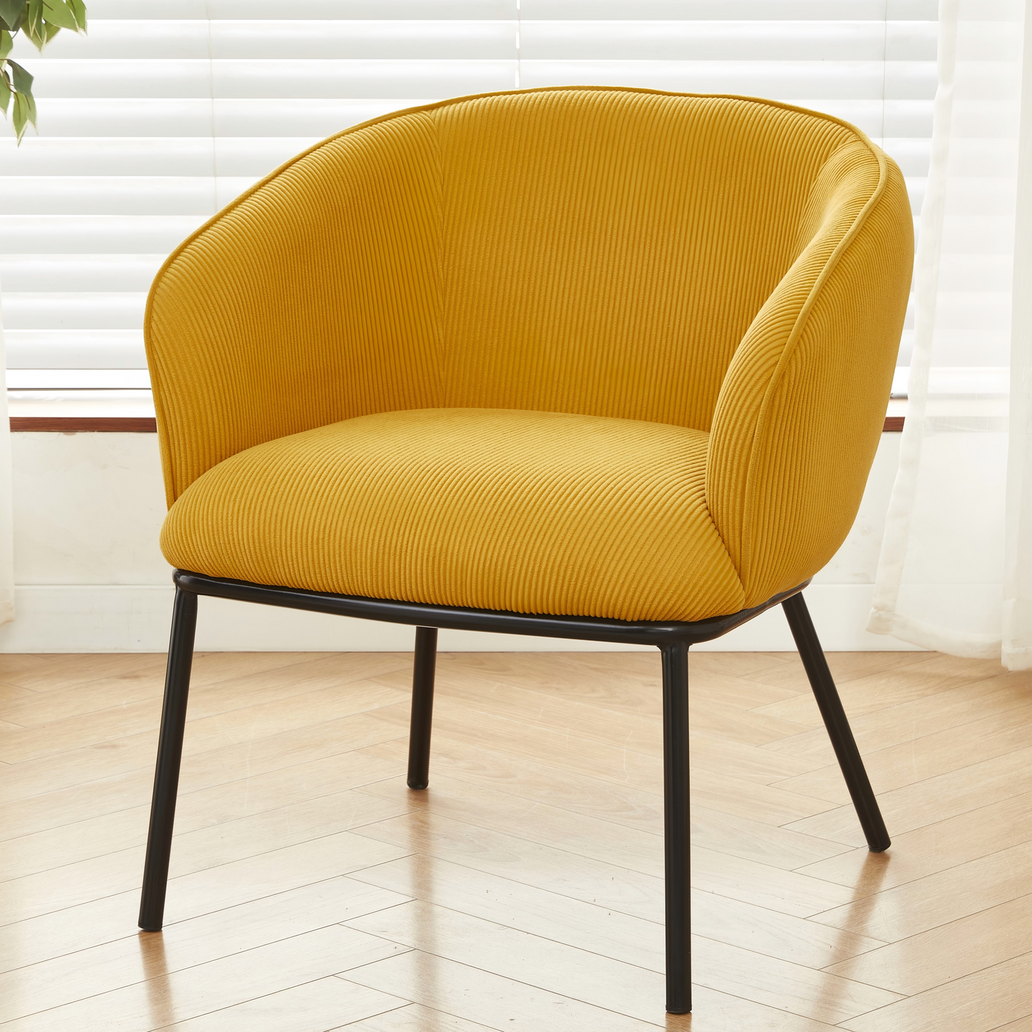 Modern Corduroy Accent Chair, Upholstered Armchair With Metal Legs,