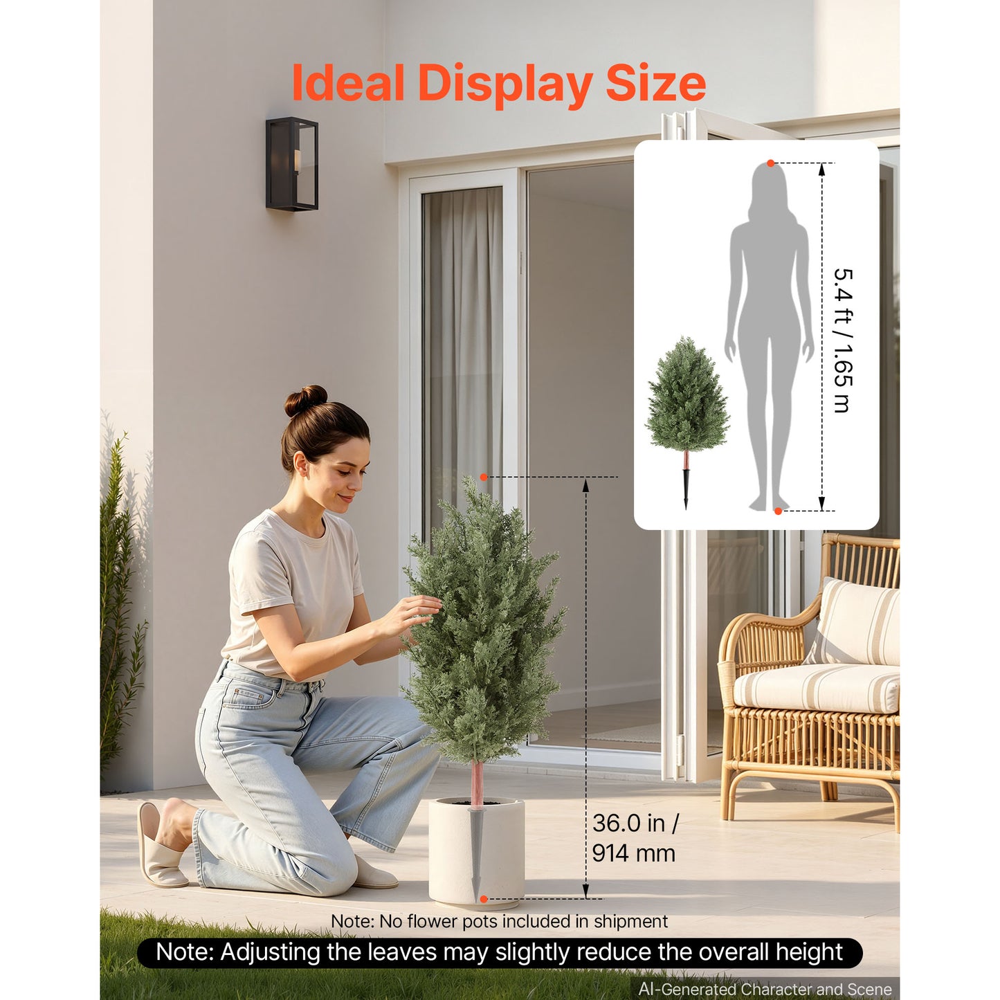 Artificial Topiary Cedar Bush Set of 2 - 3 Ft Faux Greenery for Indoor & Outdoor Gardens