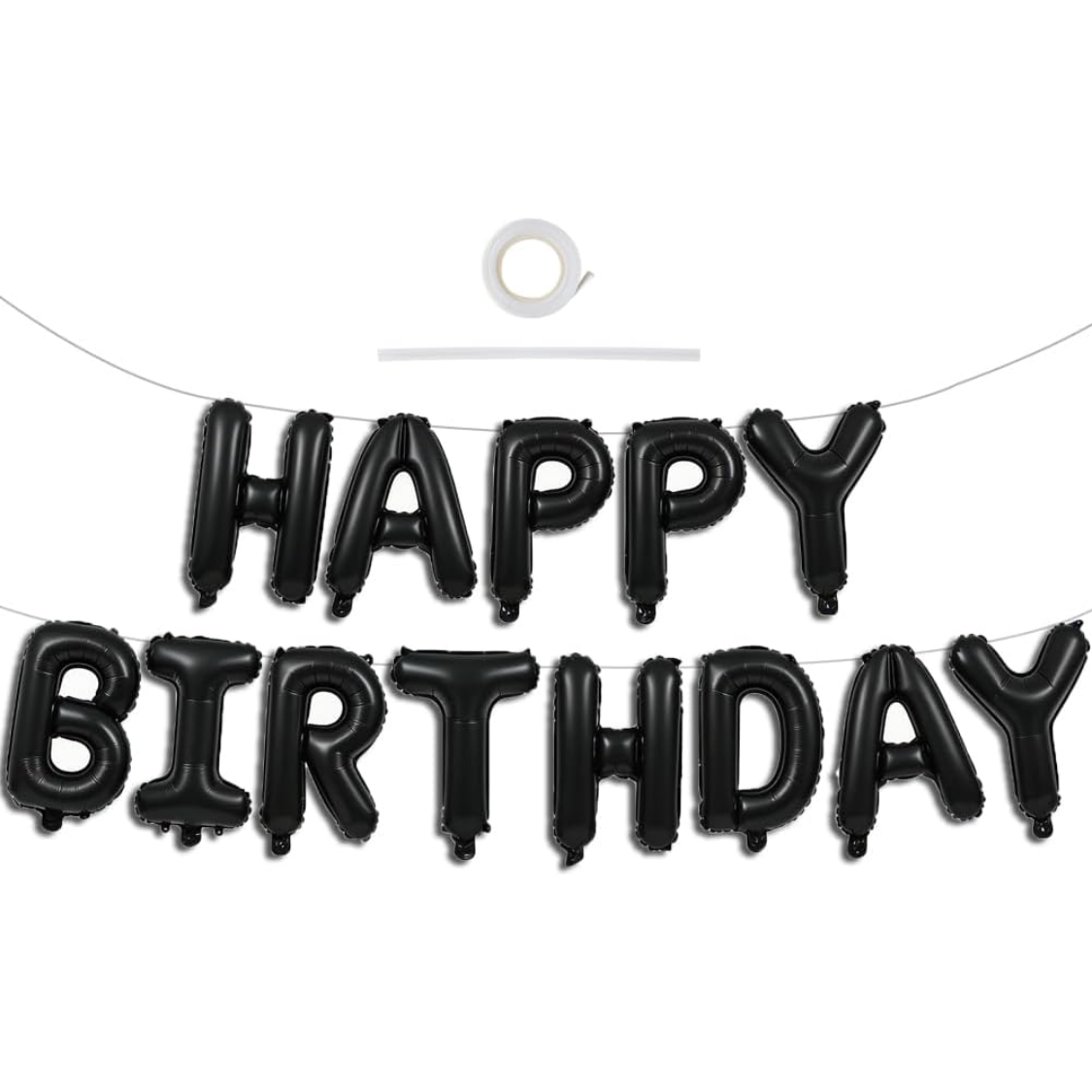 Black Happy Birthday Balloon Banner - 16 Inch Mylar Foil Letters