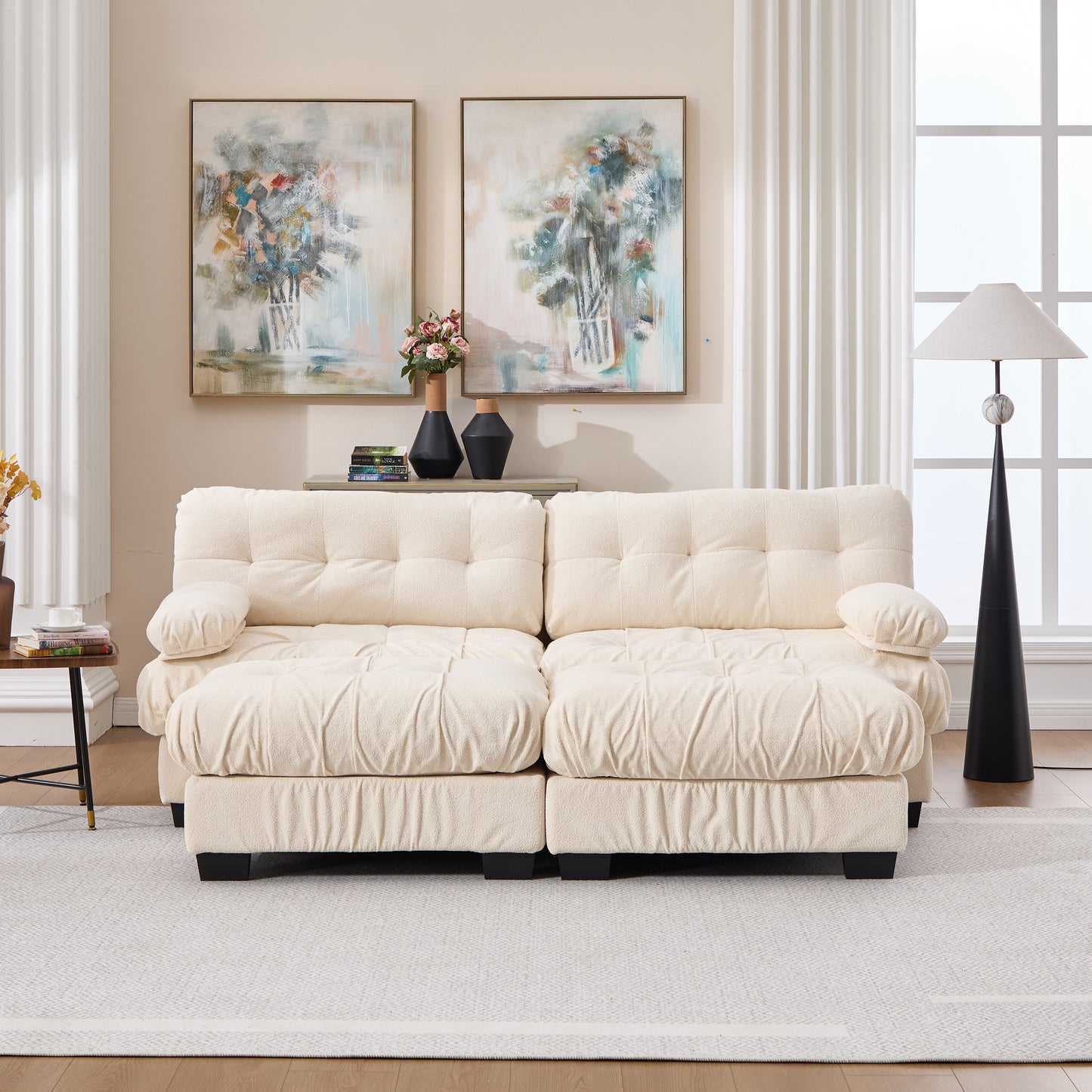 U Shaped Modular Sectional Sofa with Ottoman - Beige