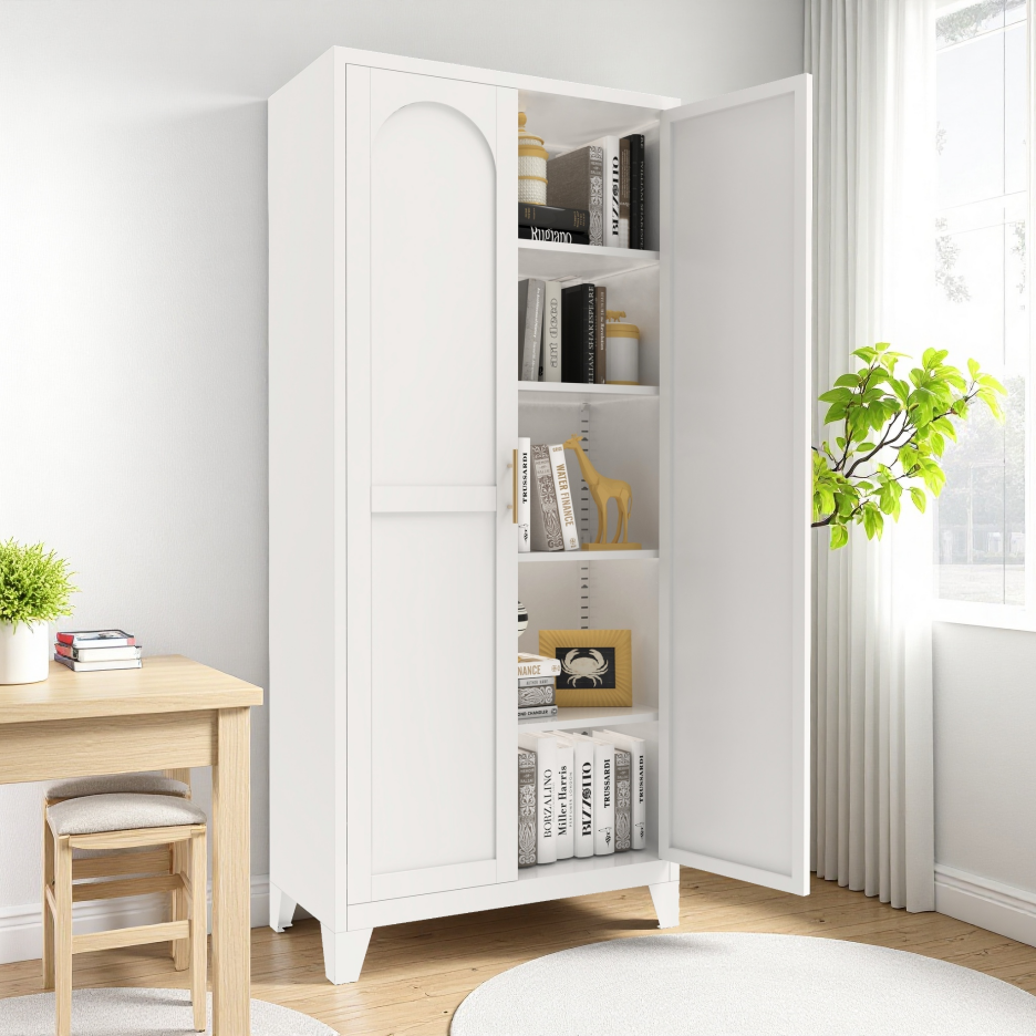 71'' Metal Storage Cabinet with Adjustable Shelves - White